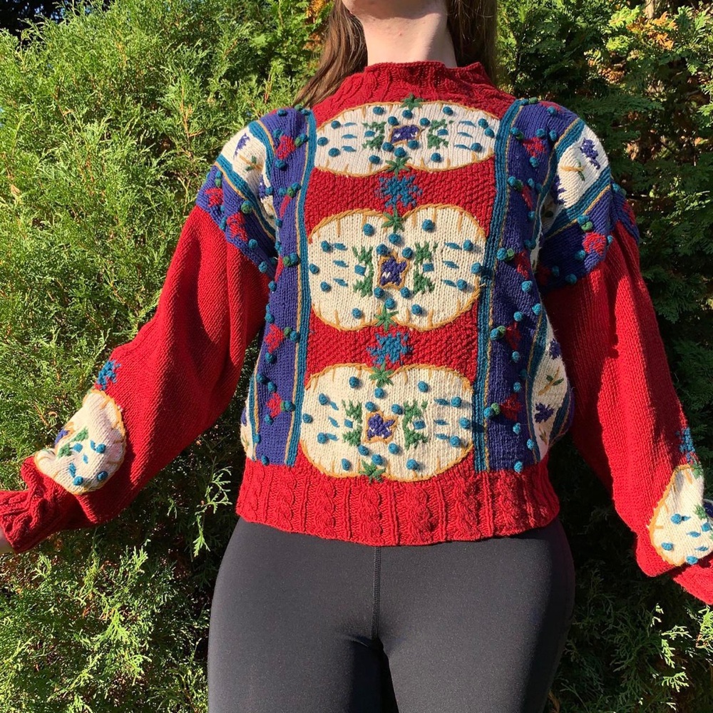 Vintage 80s-90s Handknit Apple Core Sweater